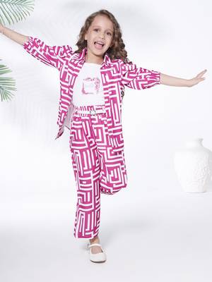 pink 3/4th sleeves all over printed coord set 2