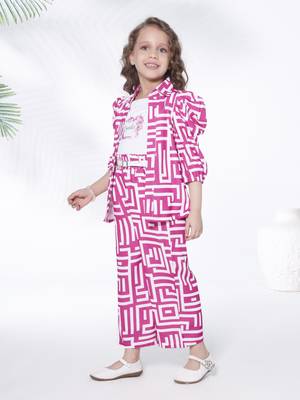 pink 3/4th sleeves all over printed coord set 3