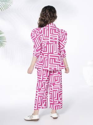 pink 3/4th sleeves all over printed coord set 4