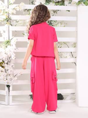 fuchsiapink half sleeves embriodered  with solid jacket coord set 4