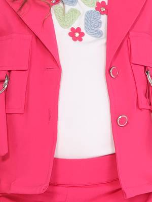 fuchsiapink half sleeves embriodered  with solid jacket coord set 5