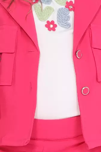 fuchsiapink half sleeves embriodered  with solid jacket coord set