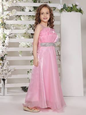 Line silver studded belt organza gown for girls pink a 3