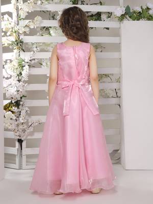 Line silver studded belt organza gown for girls pink a 4