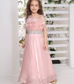 Line silver studded belt organza gown for girls peach a