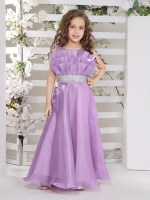 Line silver studded belt organza gown for girls lilac a 1