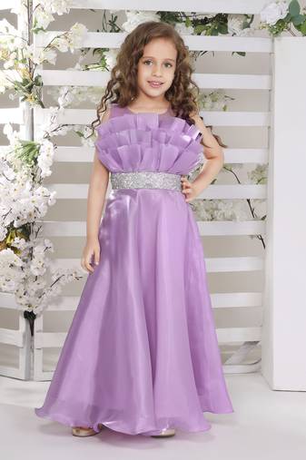 Line silver studded belt organza gown for girls lilac a