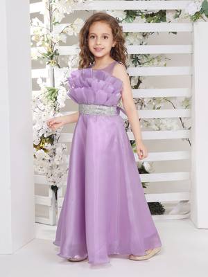 Line silver studded belt organza gown for girls lilac a 2