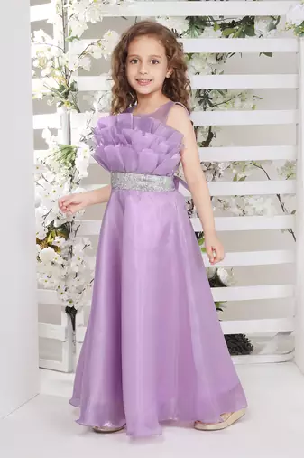 Line silver studded belt organza gown for girls lilac a