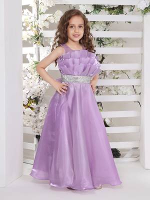 Line silver studded belt organza gown for girls lilac a 3