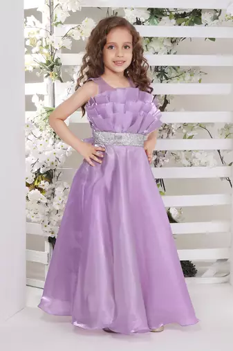 Line silver studded belt organza gown for girls lilac a