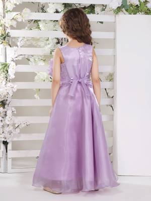 Line silver studded belt organza gown for girls lilac a 4