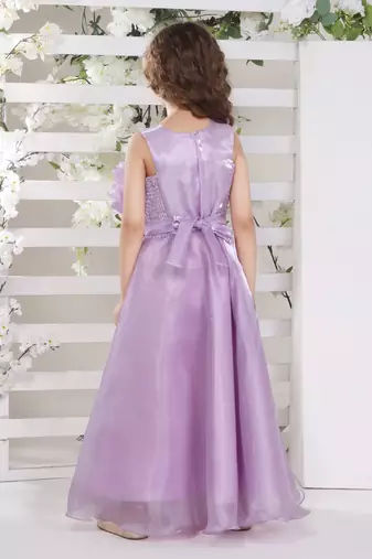 Line silver studded belt organza gown for girls lilac a