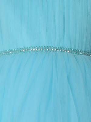 blue pleated yoke gown with gather puff sleeve net gown for girls 4