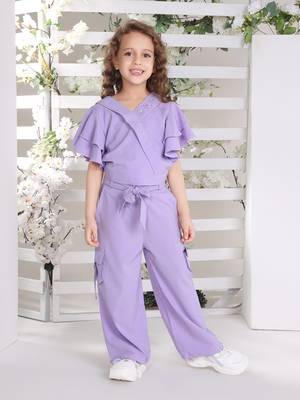 lilac bell sleeves wrap style solid embriodered coord set 1