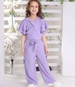 lilac bell sleeves wrap style solid embriodered coord set