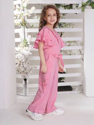 pink bell sleeves wrap style solid embriodered coord set 3