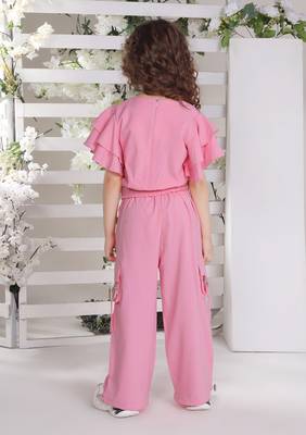 pink bell sleeves wrap style solid embriodered coord set 4