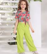 green all over printed tie up jacket coord set