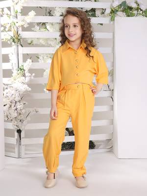 yellow 3/4th batwing sleeves solid coord set 1