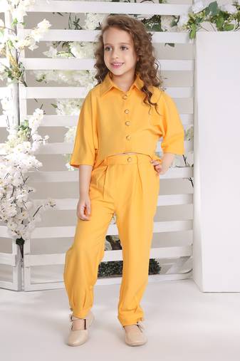 yellow 3/4th batwing sleeves solid coord set