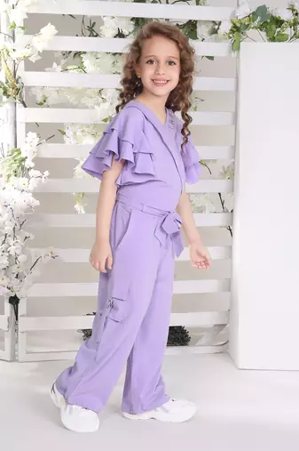 lilac bell sleeves wrap style solid embriodered coord set