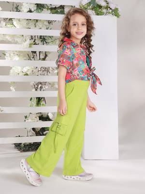 green all over printed tie up jacket coord set 2