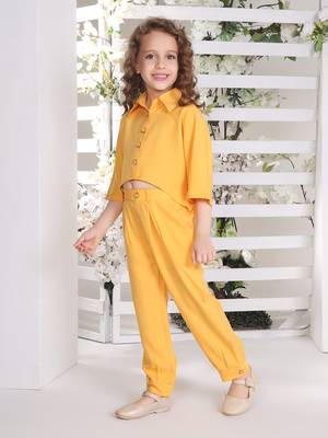 yellow 3/4th batwing sleeves solid coord set 2