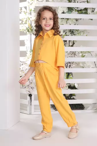 yellow 3/4th batwing sleeves solid coord set