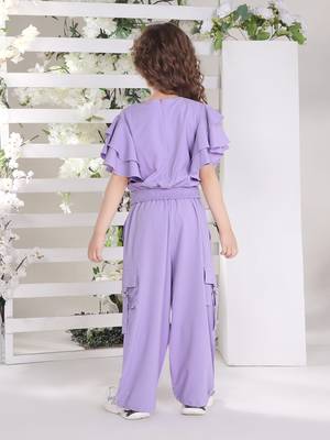 lilac bell sleeves wrap style solid embriodered coord set 4