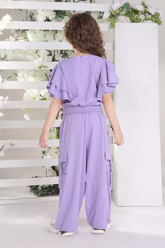 lilac bell sleeves wrap style solid embriodered coord set