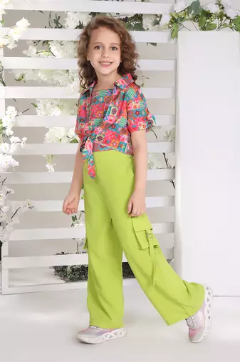 green all over printed tie up jacket coord set