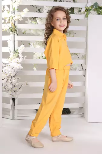 yellow 3/4th batwing sleeves solid coord set