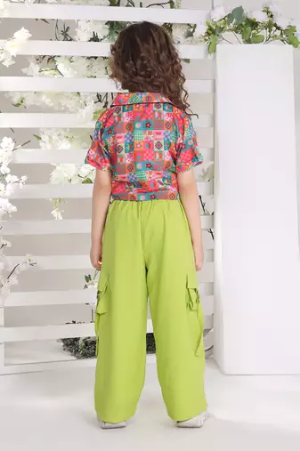 green all over printed tie up jacket coord set