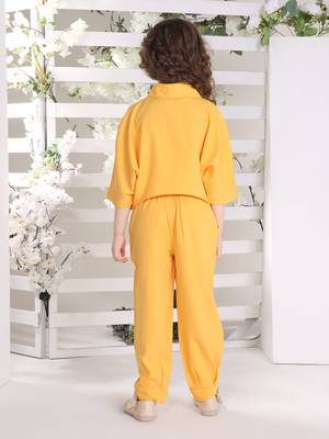 yellow 3/4th batwing sleeves solid coord set 4