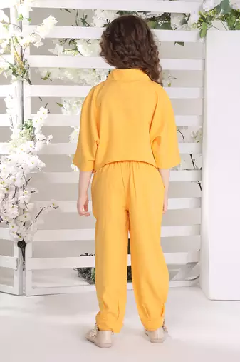 yellow 3/4th batwing sleeves solid coord set