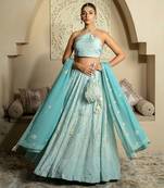 Firozi Pearl Work Lehenga Set