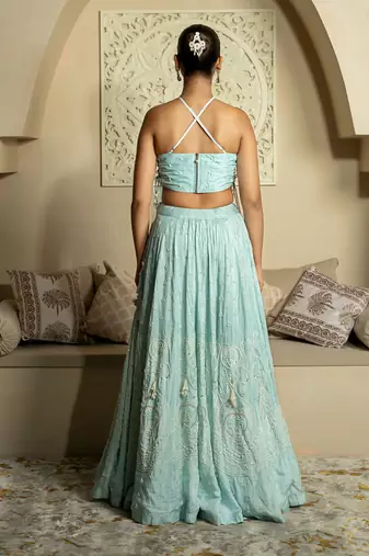 Firozi Pearl Work Lehenga Set