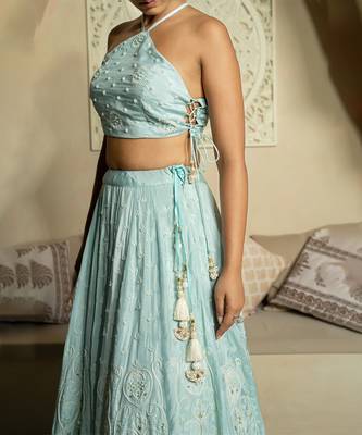 Firozi Pearl Work Lehenga Set 3