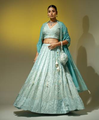 Aqua Blue Pearl Work Lehenga Set 1