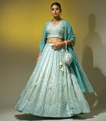 Aqua Blue Pearl Work Lehenga Set