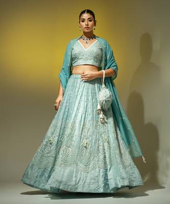 Aqua Blue Pearl Work Lehenga Set 2