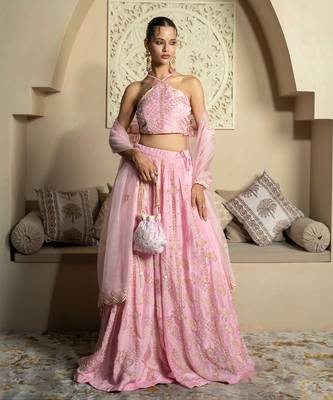Baby Pink Pearl Work Lehenga Set 1