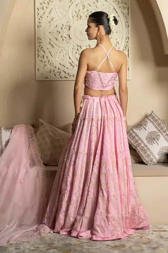 Baby Pink Pearl Work Lehenga Set
