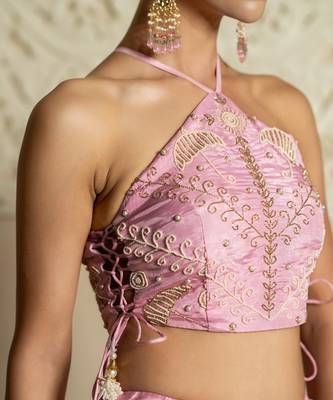 Baby Pink Pearl Work Lehenga Set 3