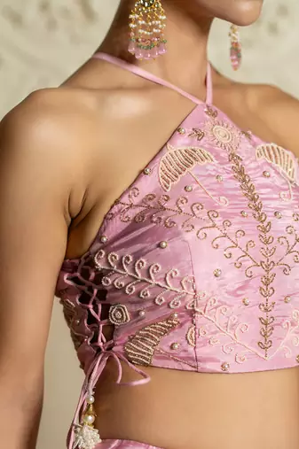 Baby Pink Pearl Work Lehenga Set