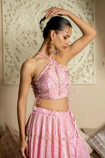 Baby Pink Pearl Work Lehenga Set