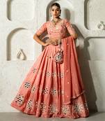 Peach Mirror Work Lehenga Set