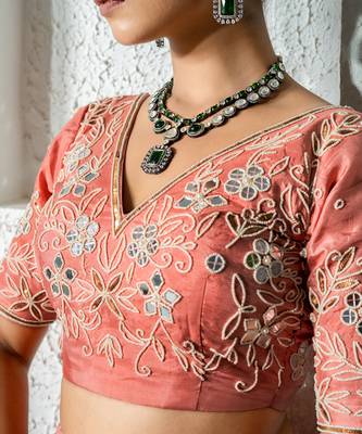 Peach Mirror Work Lehenga Set 2
