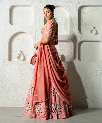 Peach Mirror Work Lehenga Set 4